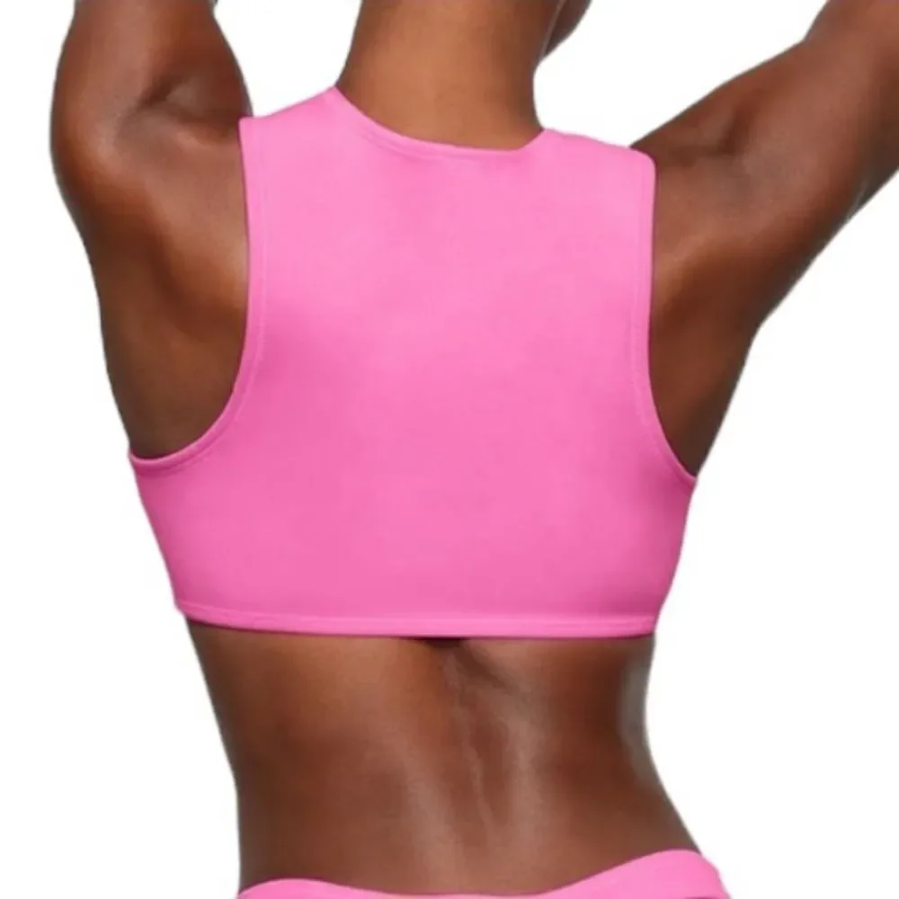 NWT SKIMS Sport Swim Scuba Mock Neck Zip Swim Top In Taffy Pink